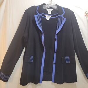 Exclusively Misook Black Knit Blazer & Tank Set Blue Trim Women's Medium Career